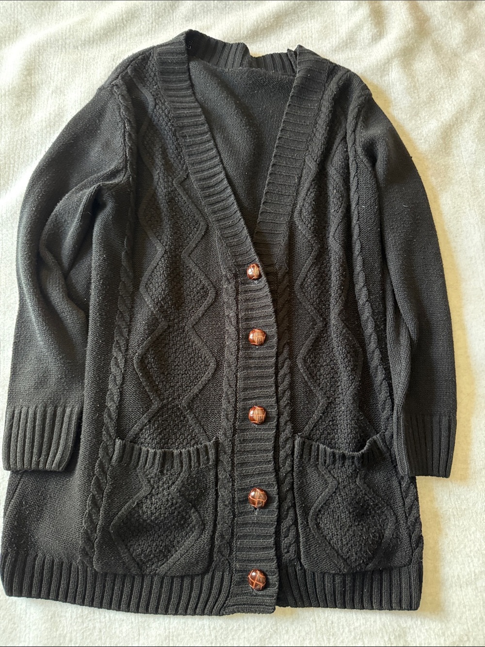Black Cable-Knit Button Front Women's Sweater Cardigan